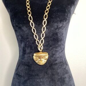 Vintage Gold Chain Necklace with Mask Pendant/Pin 36” Rare